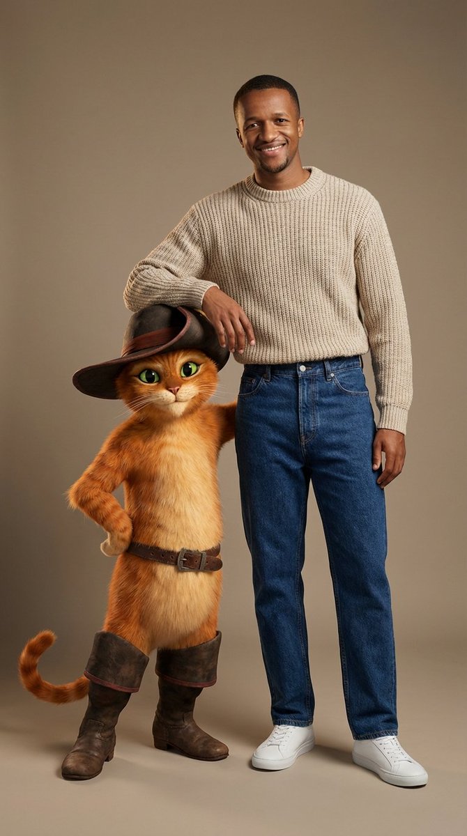 Product Marketing - Fashion Portrait with Puss in Boots 3D Character — output 1