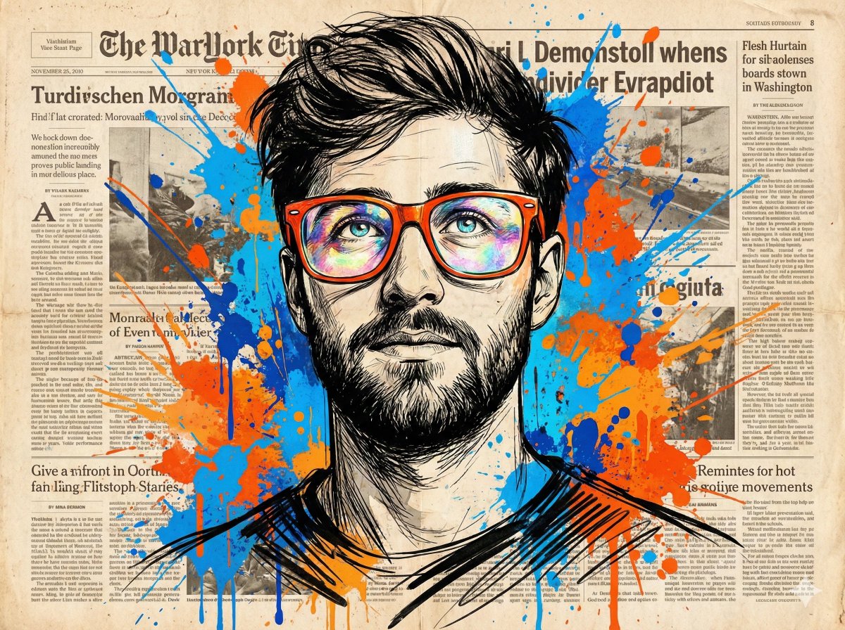 Abstract Expressionist Portrait with Orange Glasses — output 1