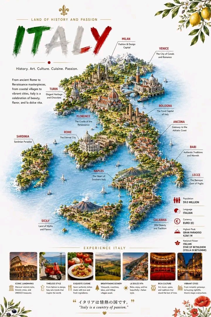 Infographic / Edu Visual - Detailed 3D Travel Infographic Map of Italy — output 1