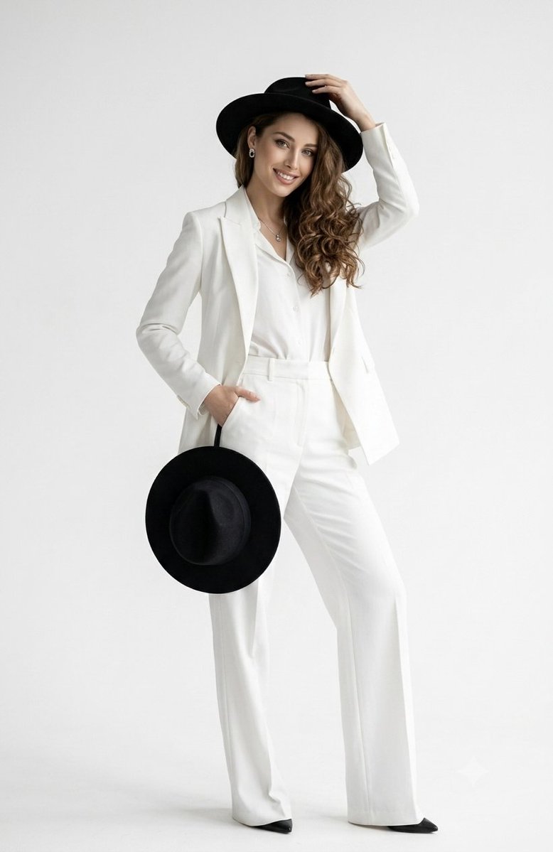 Profile / Avatar - Elegant White Pantsuit Studio Portrait — output 1