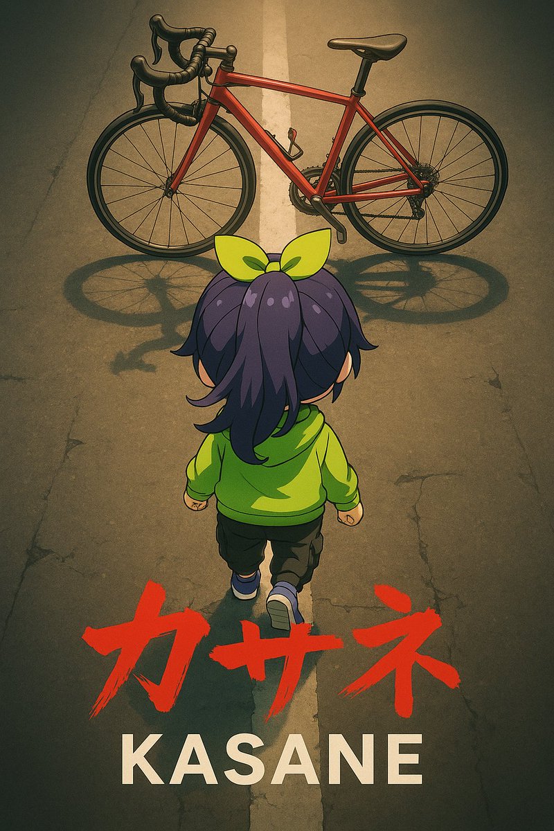 Anime Movie Poster Prompt: Chibi Character and Road Bike — output 1