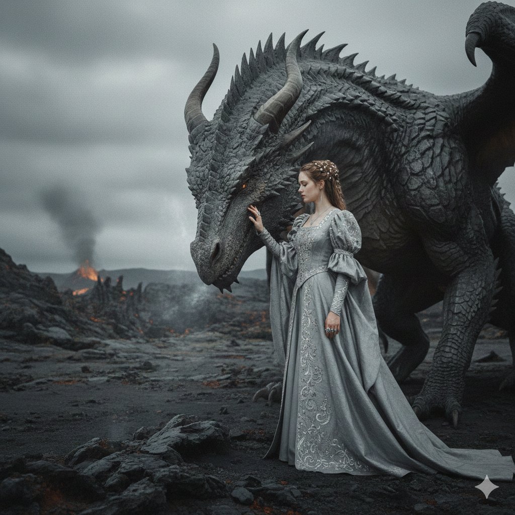 Game Asset - Cinematic Noblewoman and Dragon Prompt — output 1