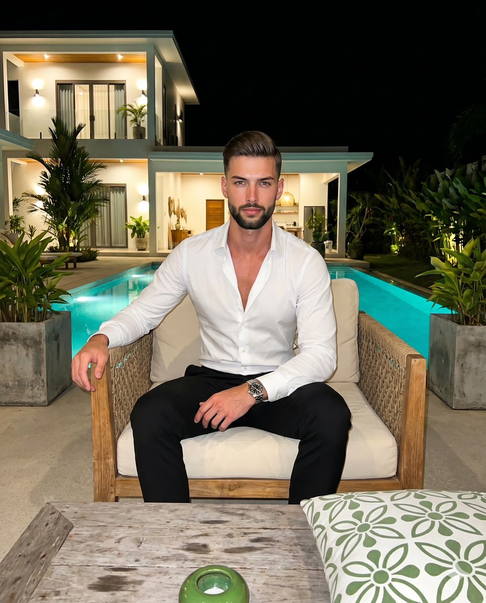 Product Marketing - Luxury Villa Evening Poolside Portrait — output 1