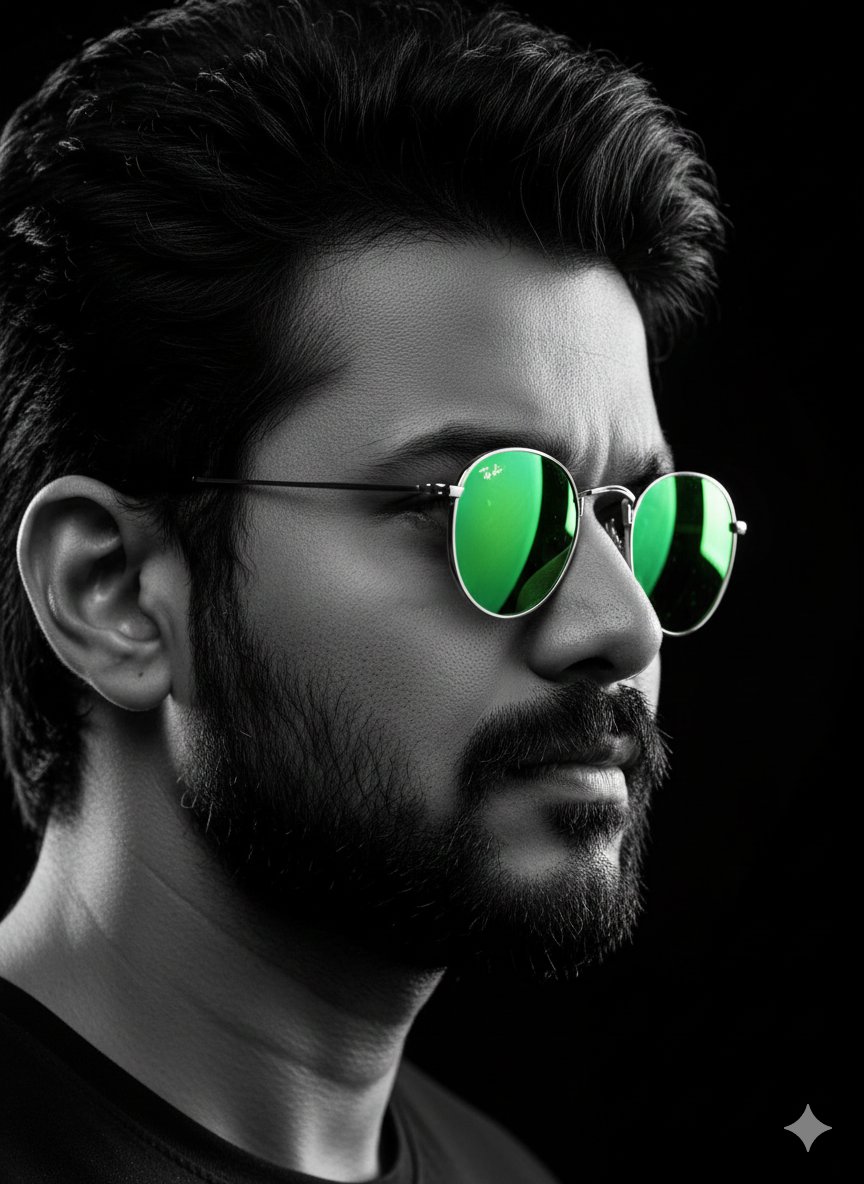 Profile / Avatar - Cinematic B&W Portrait with Selective Emerald Color — output 1
