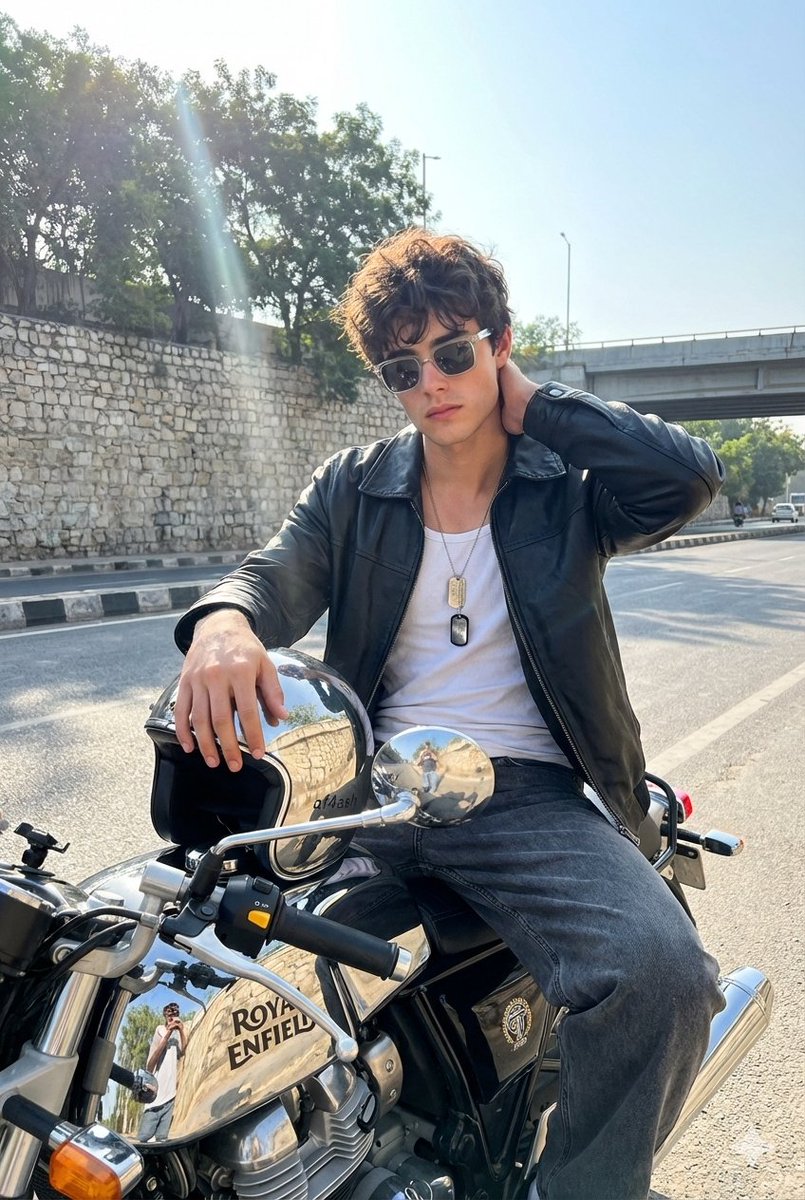 Candid Motorcycle Portrait with Face Swap Prompt — output 1