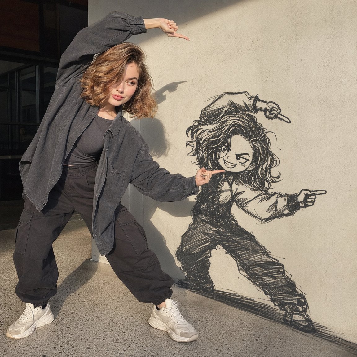 Social Media Post - Woman Interacting with Wall Doodle — output 1