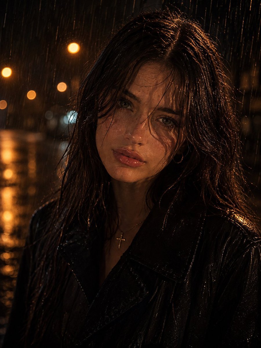 Social Media Post - Moody Rainy Night Cinematic Portrait — output 1