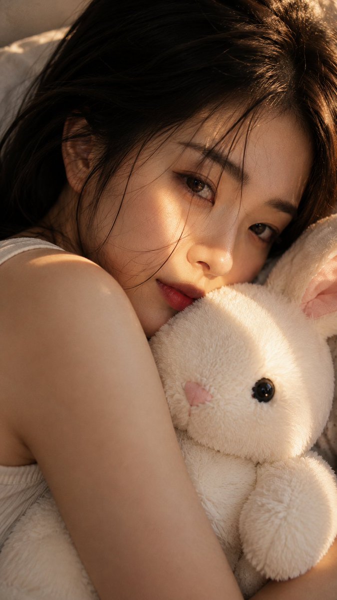 Profile / Avatar - Woman with Plush Rabbit Close-up — output 1