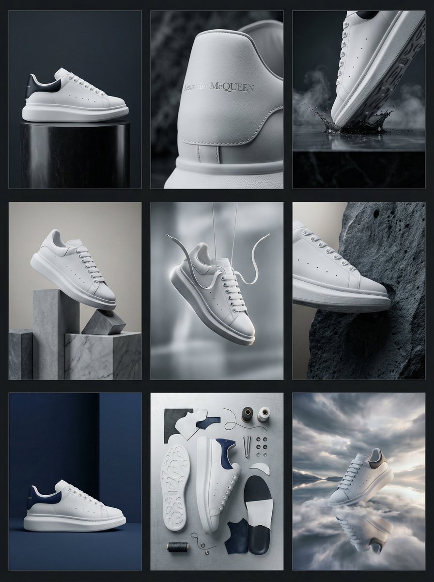 Product Marketing - Alexander McQueen Sneaker Editorial Grid Prompt for Nano Banana Pro — output 1