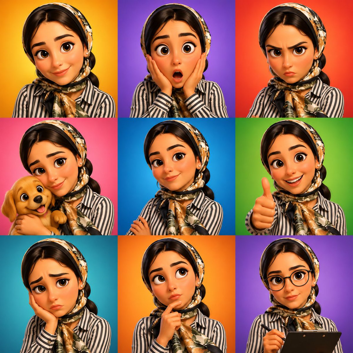 Profile / Avatar - 3D Cartoon Character Emotion Grid — output 1