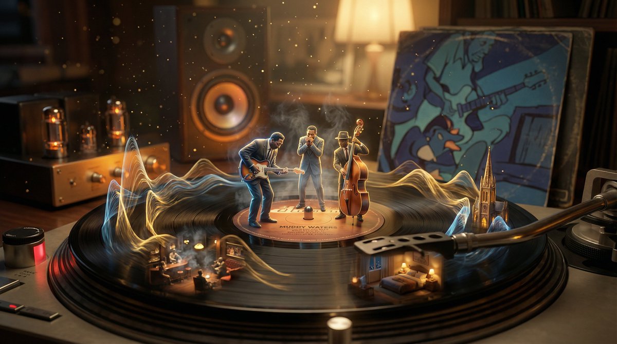 Surreal Vinyl Record Mid-Play Visualization — output 1