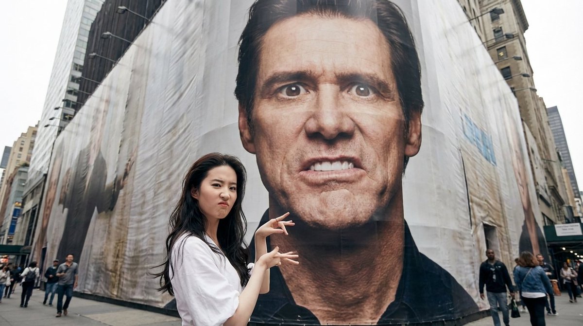 Interactive Billboard Selfie Prompt (Jim Carrey Style) — output 1