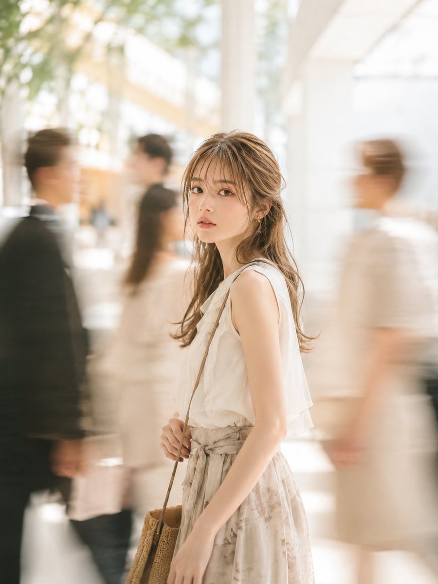 Social Media Post - Indoor Passage Portrait with Motion Blur — output 1