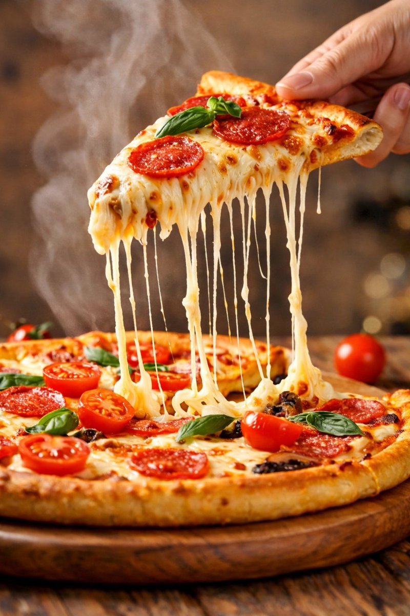 E-commerce Main Image - Hyper-realistic close-up of a pepperoni pizza slice with dramatic cheese pull โ output 1