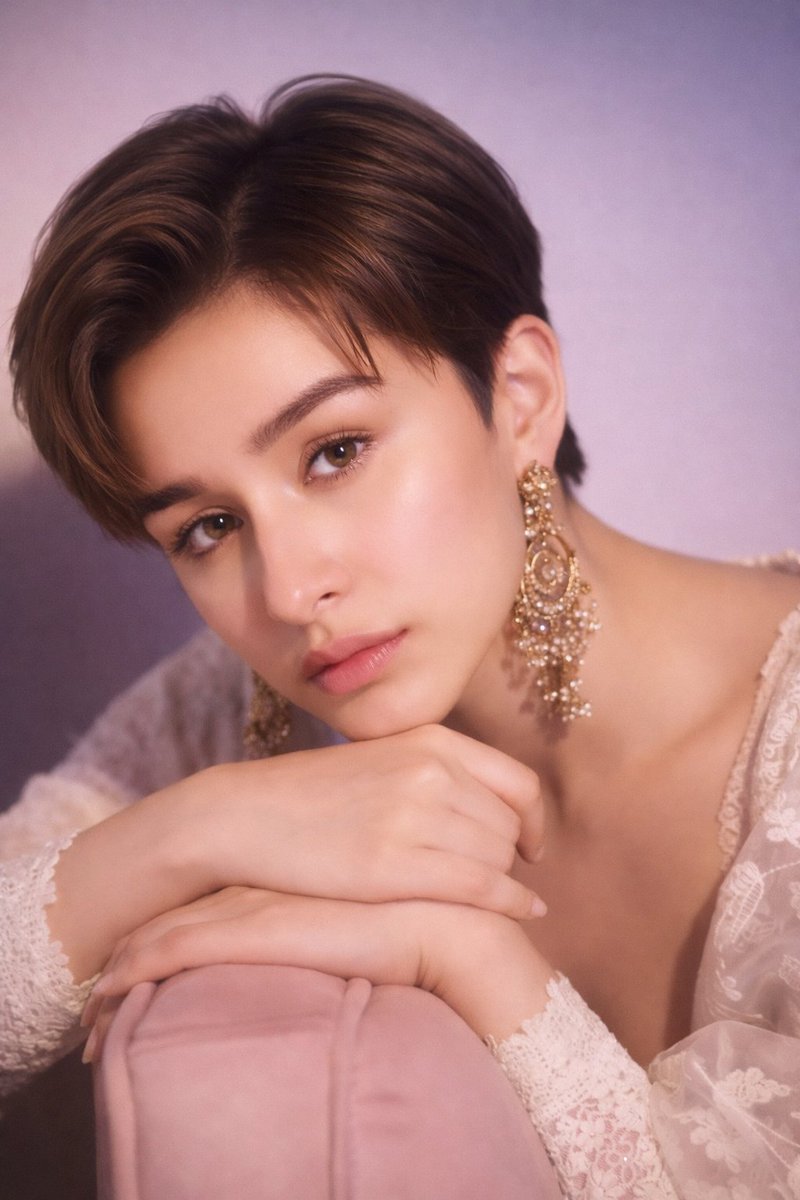 Profile / Avatar - Portrait of Shraddha Kapoor with Pixie Cut and Jhumka Earrings — output 1