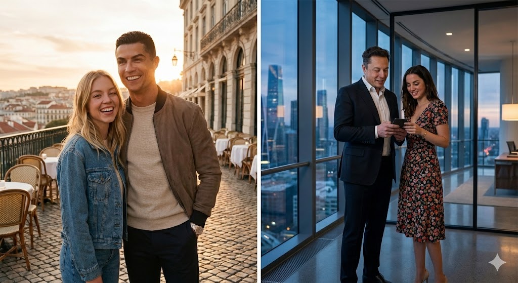 Celebrity Pairing Split-Screen Collage Prompt — output 1