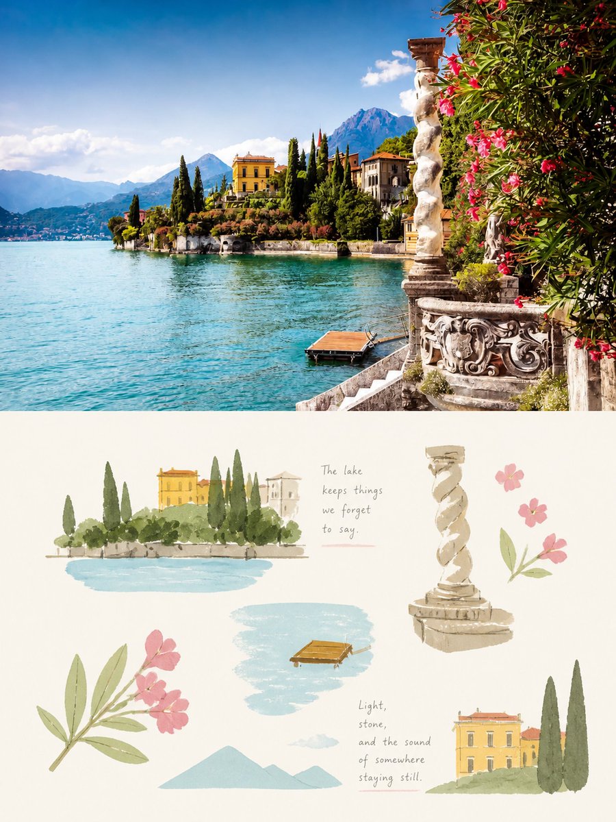 Social Media Post - Lake Como Photo and Gouache Diptych — output 1