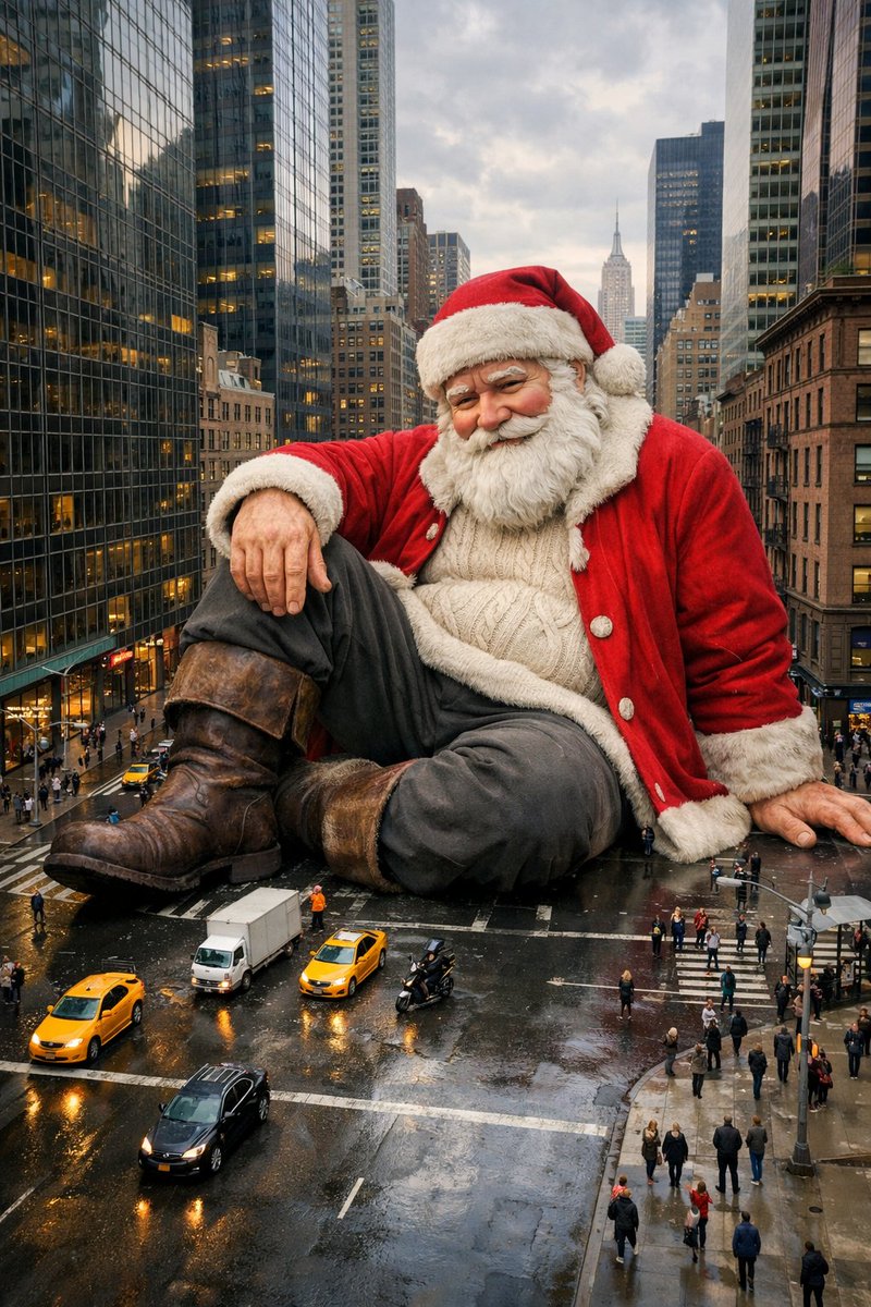 Gigantic Santa Claus on NYC Avenue (Structured Prompt) — output 1