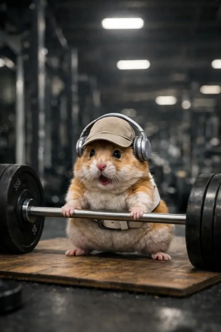 Game Asset - Cinematic Hamster Deadlift Video Prompt — output 1