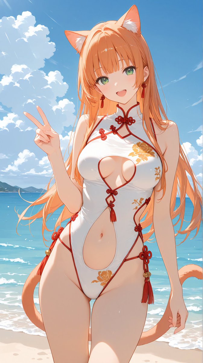 Social Media Post - Anime Illustration Prompt for China Dress Swimsuit — output 1