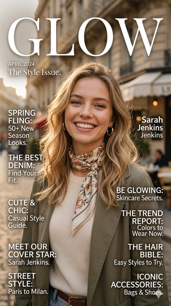 Product Marketing - Glow Fashion Magazine Cover Prompt — output 1