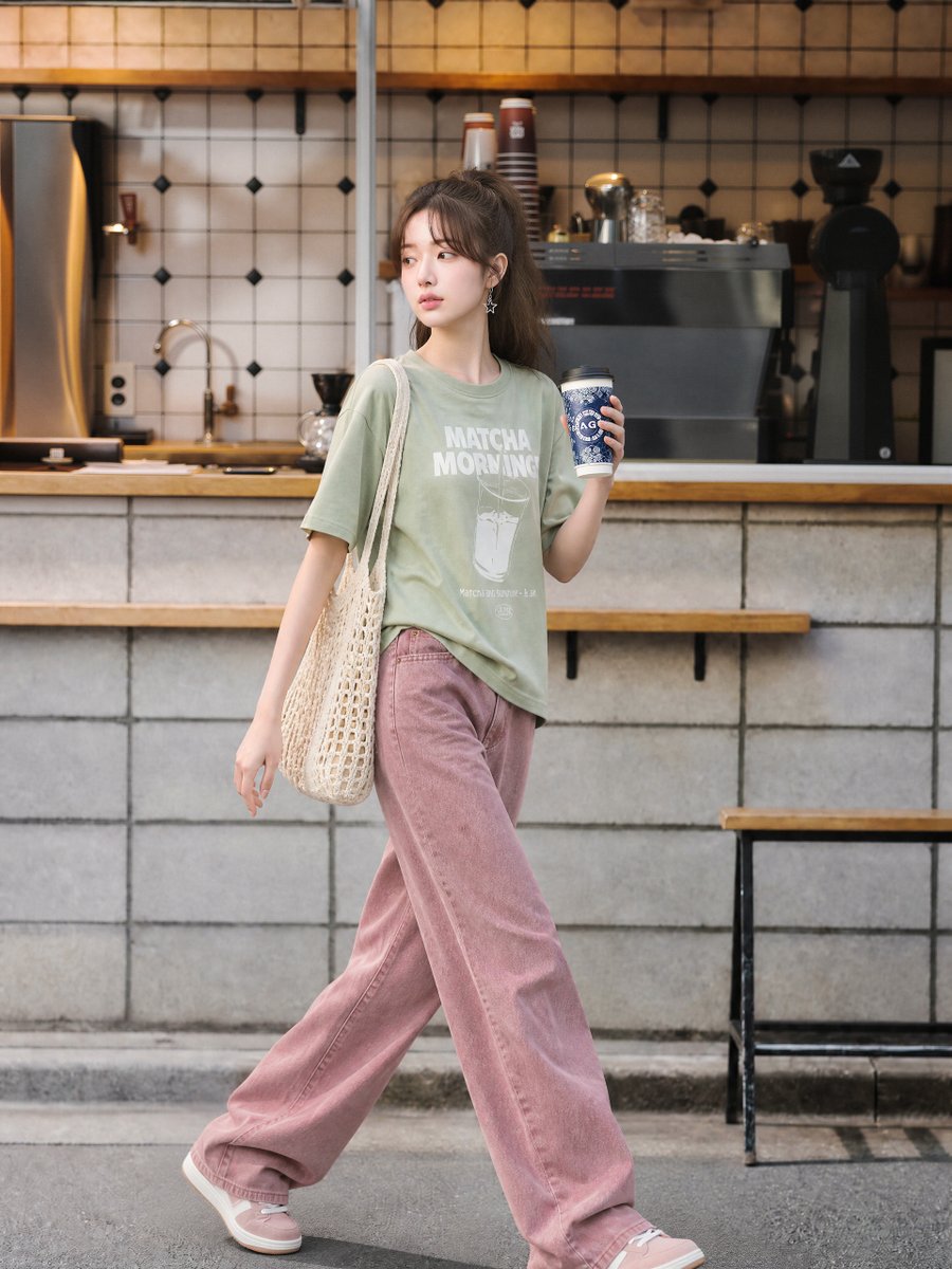 Product Marketing - Pastel Cafe Street Style Portrait — output 1