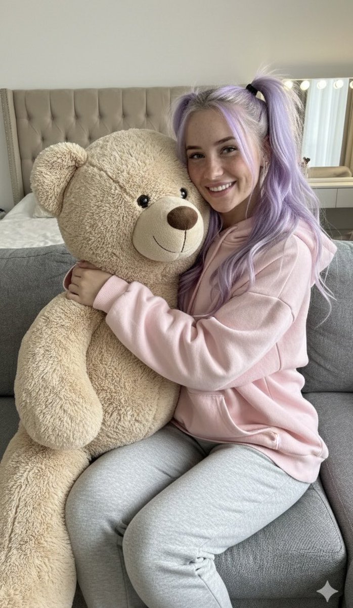 Cozy Candid Snapshot with Giant Teddy Bear Prompt — output 1