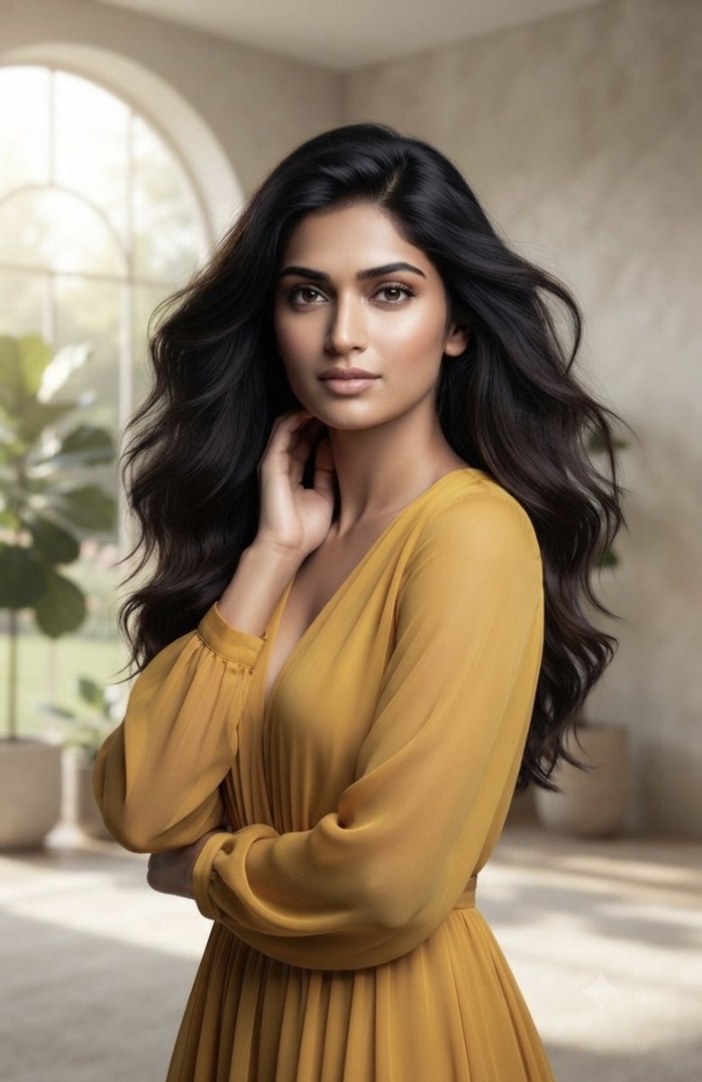 Profile / Avatar - Elegant Woman in Golden Dress — output 1