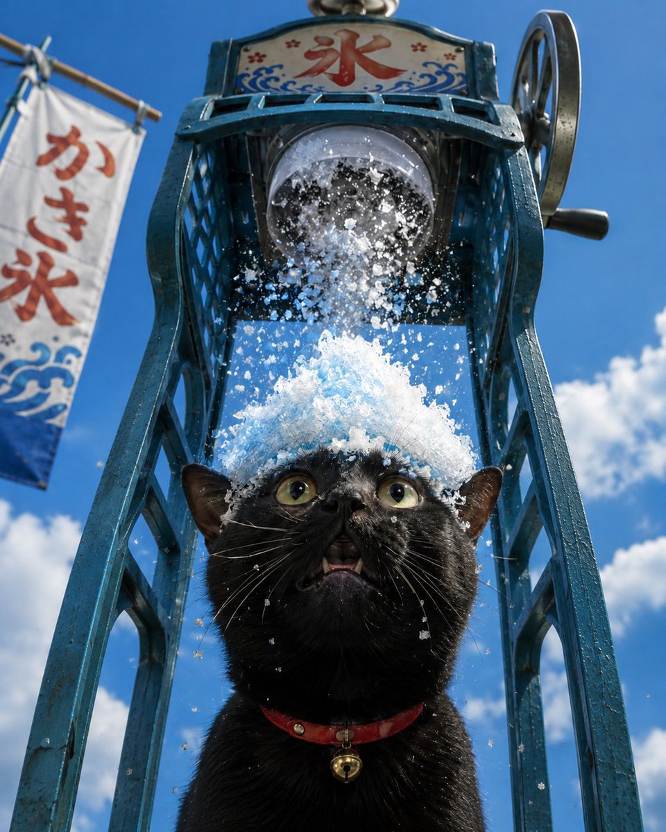 Social Media Post - Black Cat Under Shaved Ice Machine — output 1