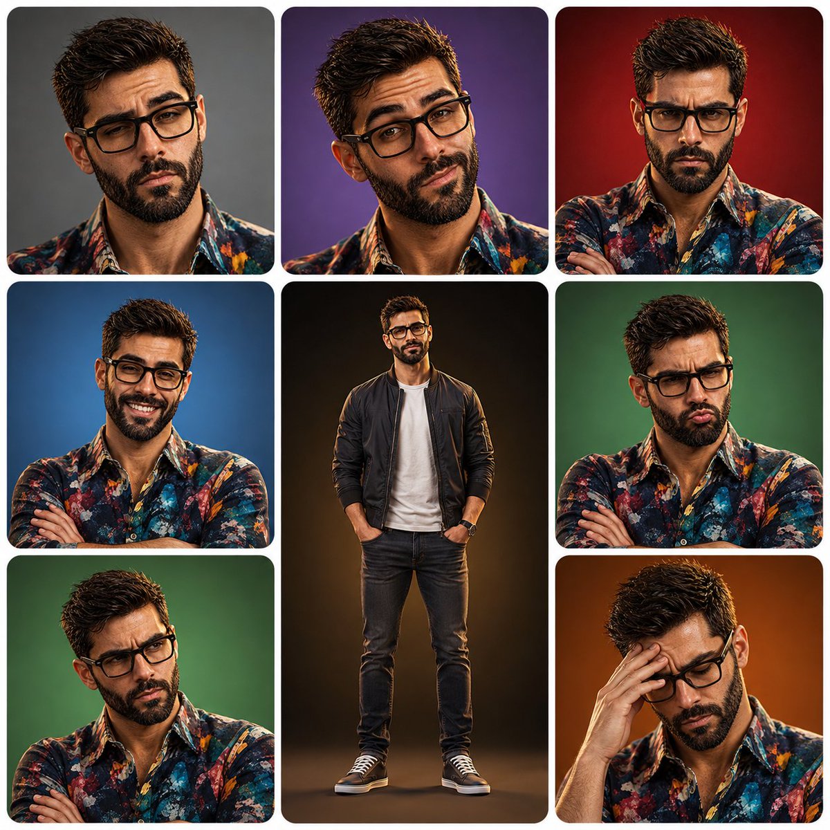 Comic / Storyboard - 3x3 Character Expression Portrait Sheet — output 1