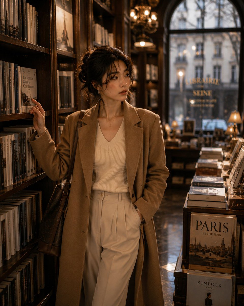 Product Marketing - Korean Woman in Parisian Bookstore — output 1