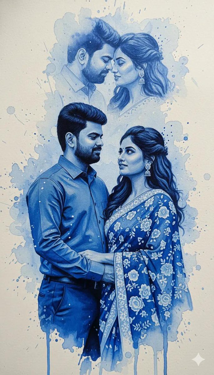 Romantic Blue Ink Spill Portrait — output 1
