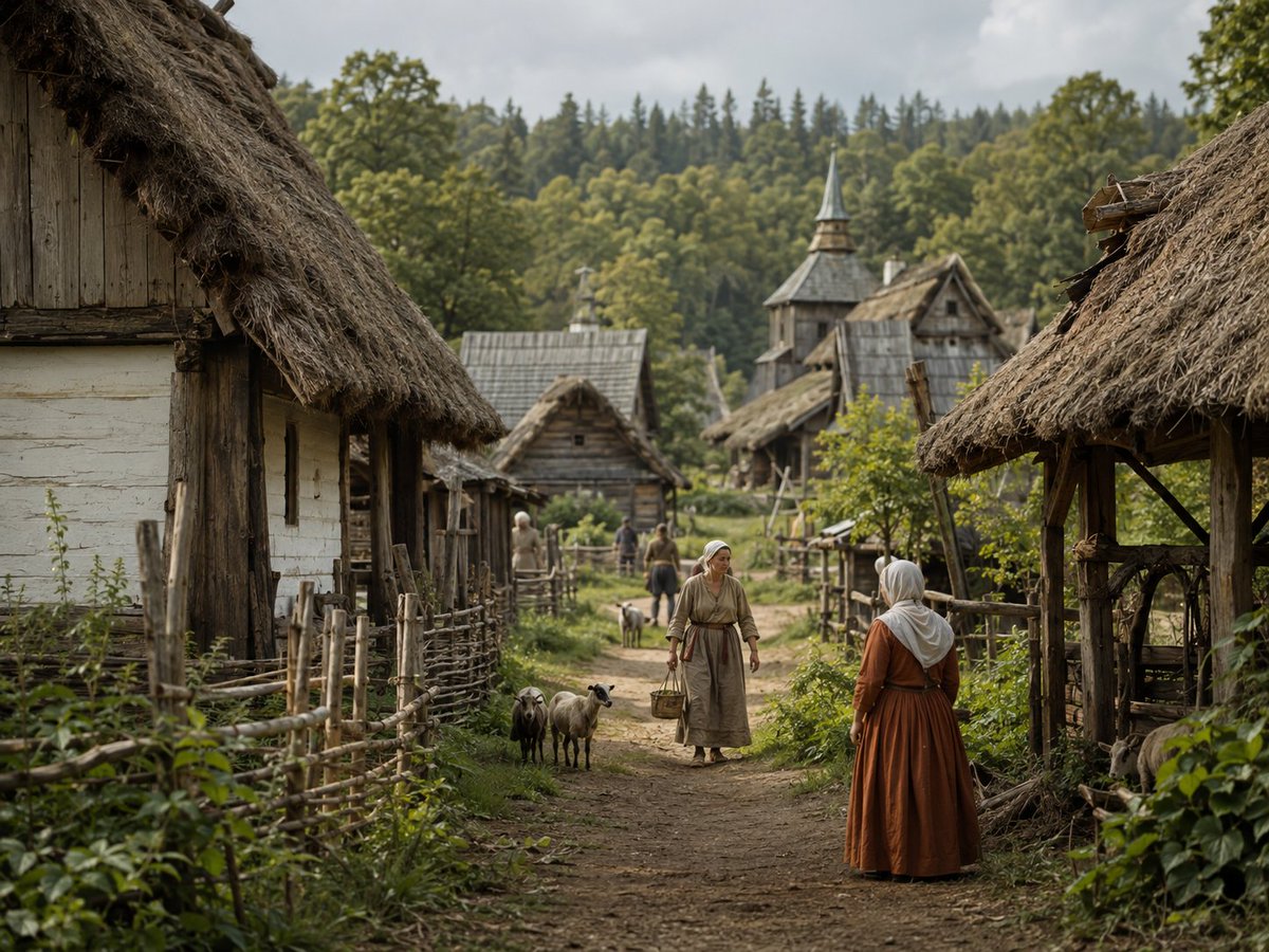 Comic / Storyboard - Photorealistic Medieval Village Lane — output 1