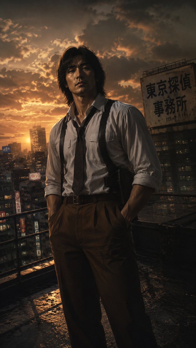 Comic / Storyboard - Tokyo Noir Detective Rooftop Portrait — output 1