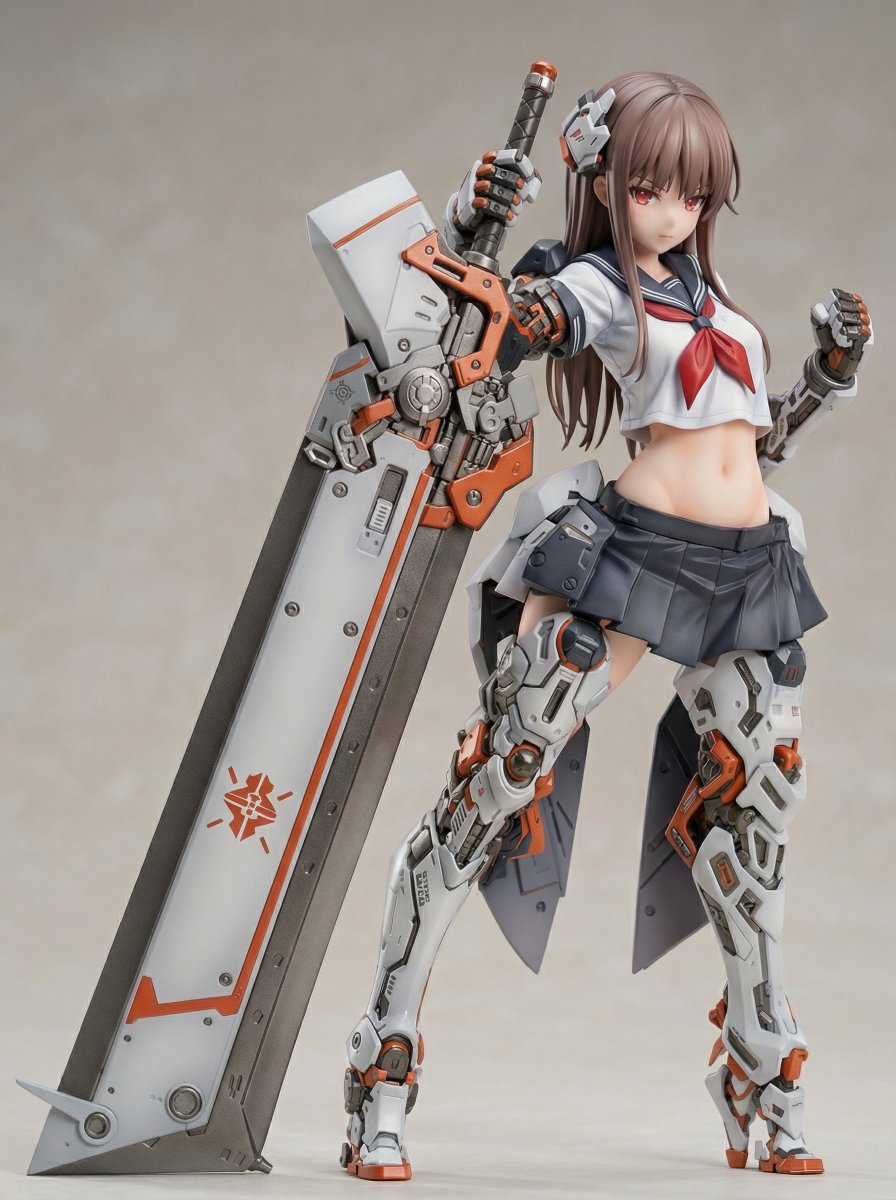 E-commerce Main Image - Figure/Model Kit Packaging Prompts for Armored Mecha Girl — output 1