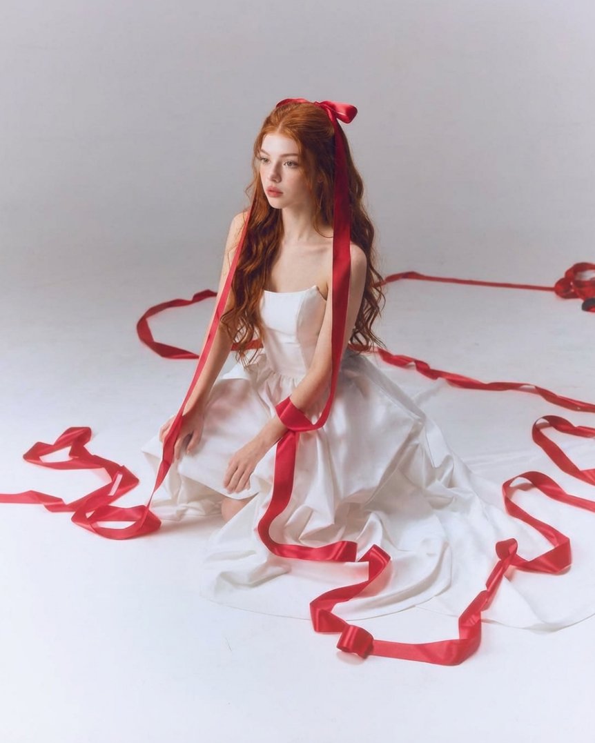 Fine-Art Studio Portrait with Red Ribbons — output 1