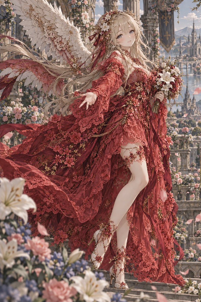 Social Media Post - Crimson Angel Princess in Floral Cathedral — output 1