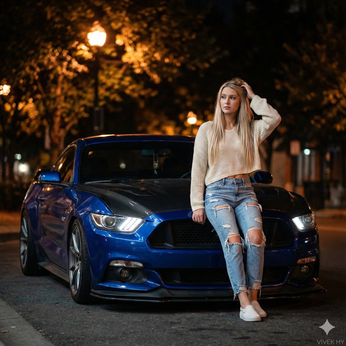 Nighttime Urban Portrait with Mustang GT — output 1