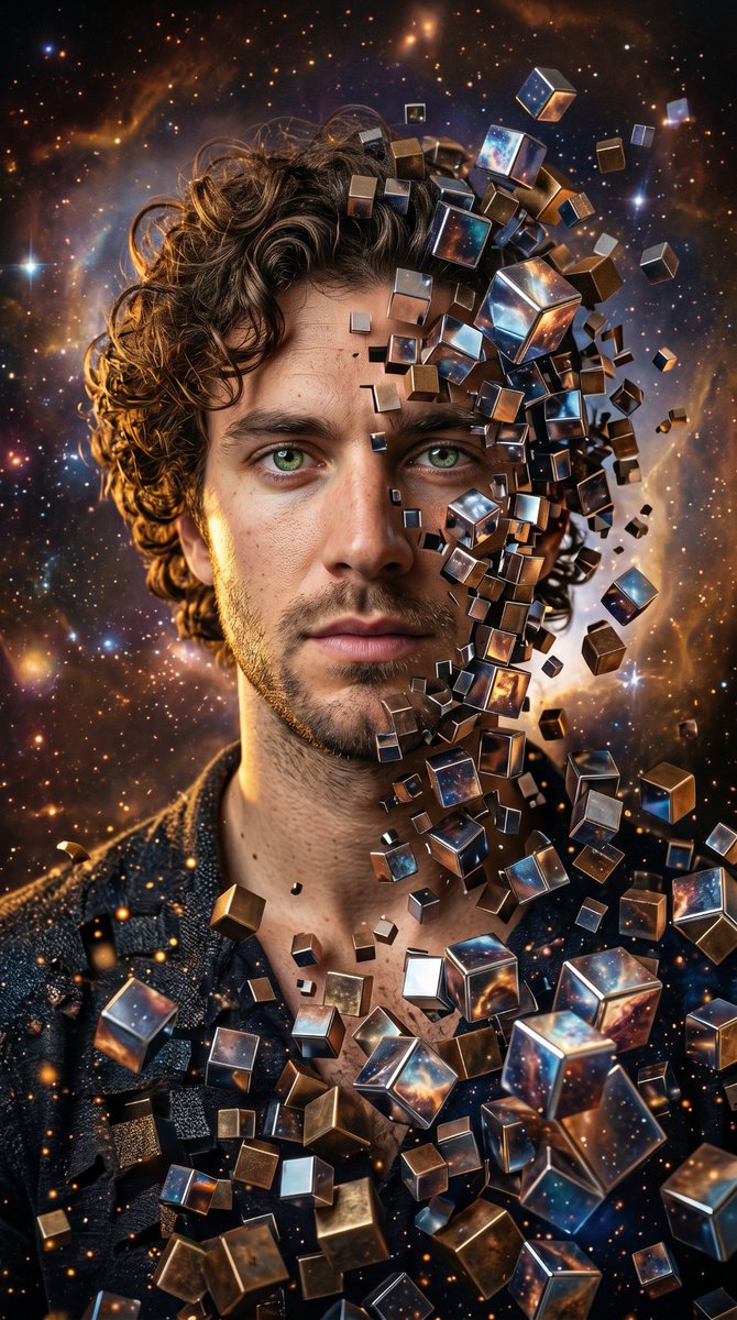Profile / Avatar - Deconstructed Metallic Cube Portrait — output 1