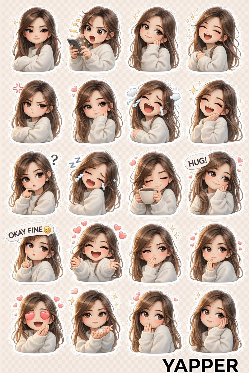 Game Asset - Chibi Anime Girl Sticker Sheet โ output 1