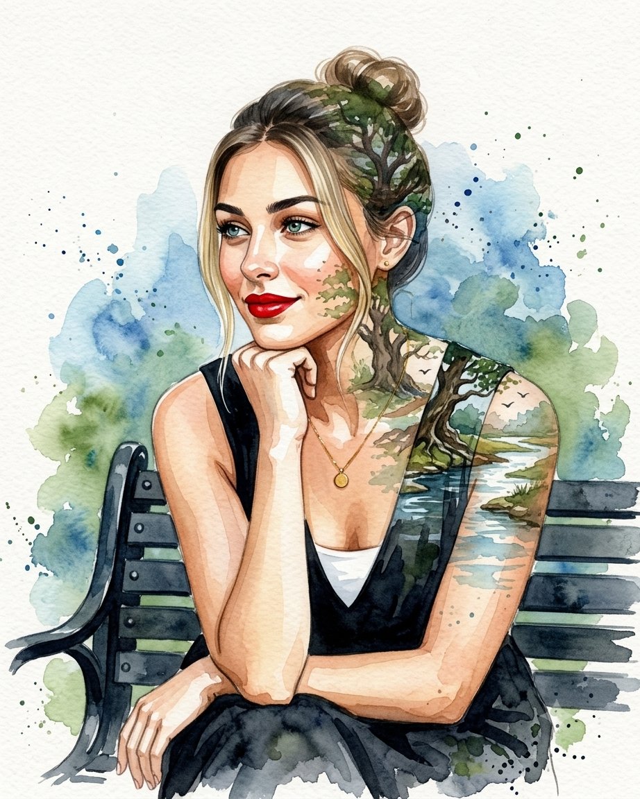 Profile / Avatar - Double Exposure Watercolor Portrait — output 1