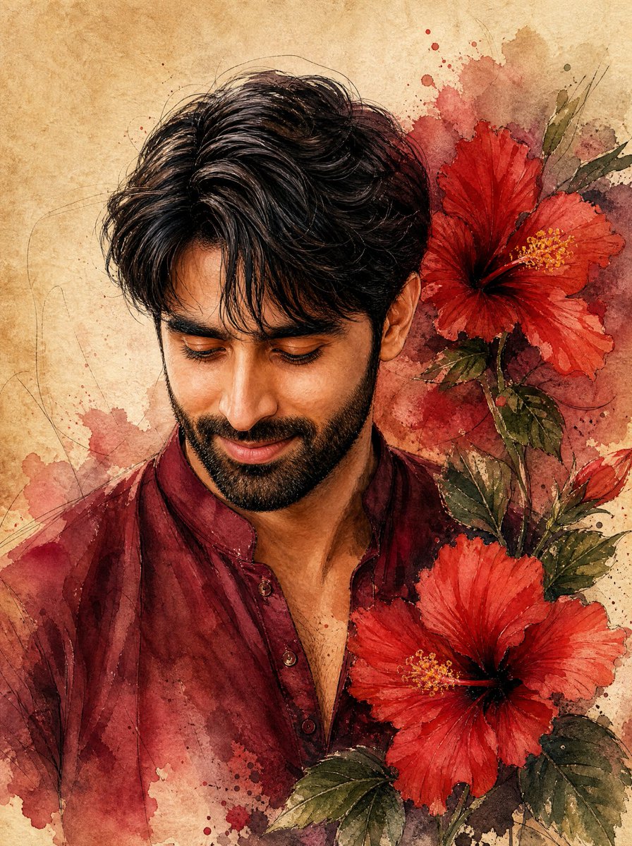 Profile / Avatar - Watercolor Indian Man with Hibiscus — output 1