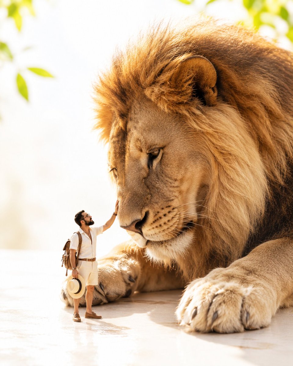 Social Media Post - Tiny Safari Explorer With Giant Lion — output 1