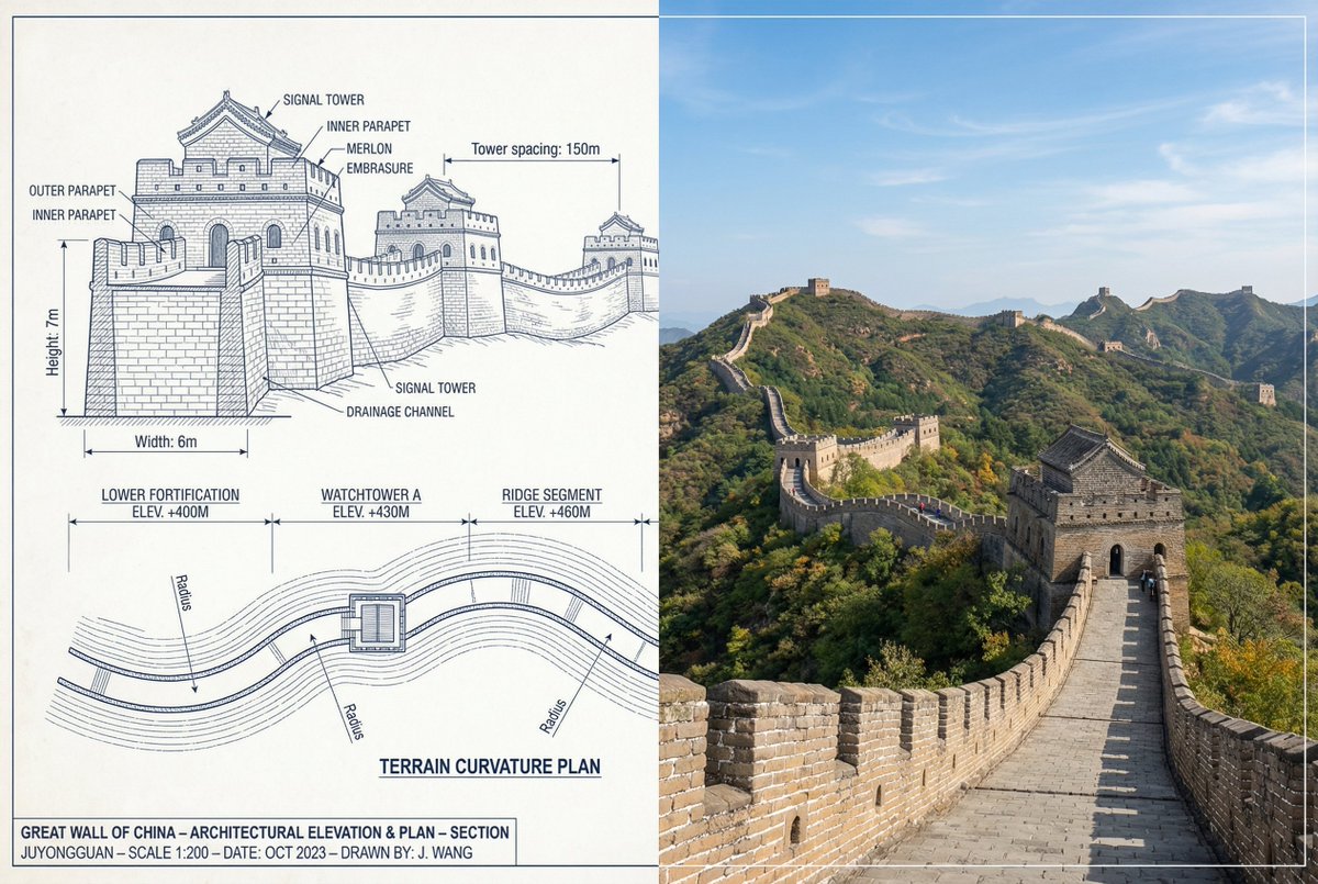 Infographic / Edu Visual - Great Wall of China Mixed Media Comparison — output 1