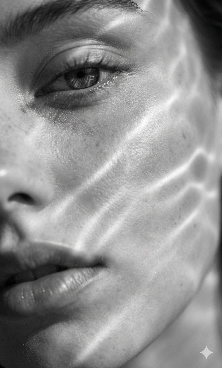 Surreal Black and White Close-Up Portrait with Luminous Lines — output 1