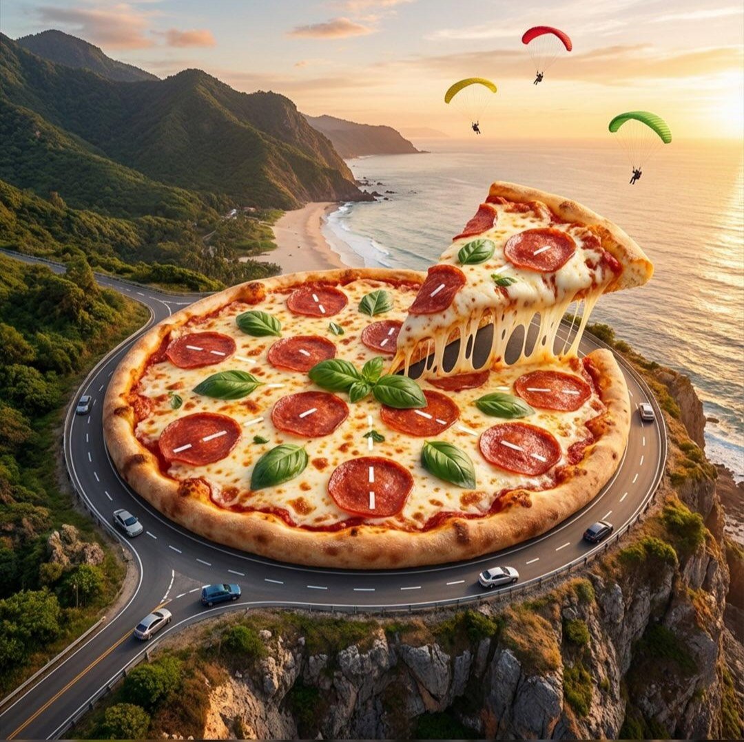 Surreal Pizza Landscapes and Cyberpunk Cars — output 1