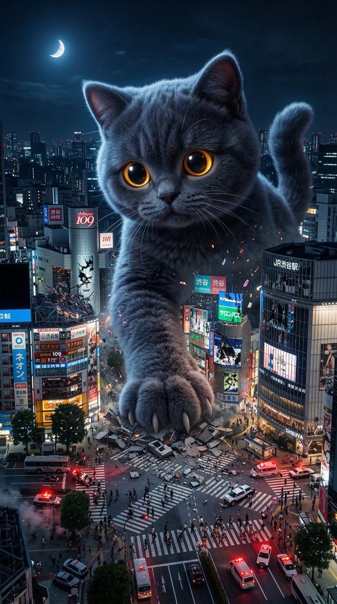 Game Asset - Plush Kaiju Cat Smashing Tokyo — output 1