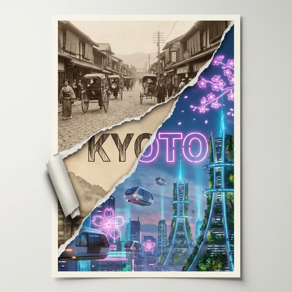 Torn Poster of Contrasting Kyoto Eras — output 1
