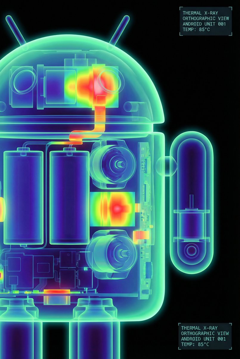 High-Contrast Thermal X-Ray Render of Android Robot — output 1