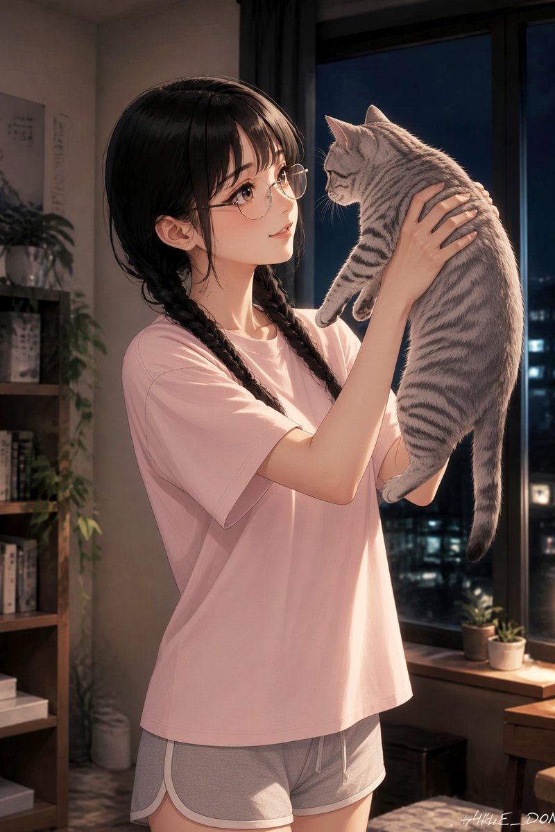Comic / Storyboard - Anime Girl Holding Tabby Cat — output 1